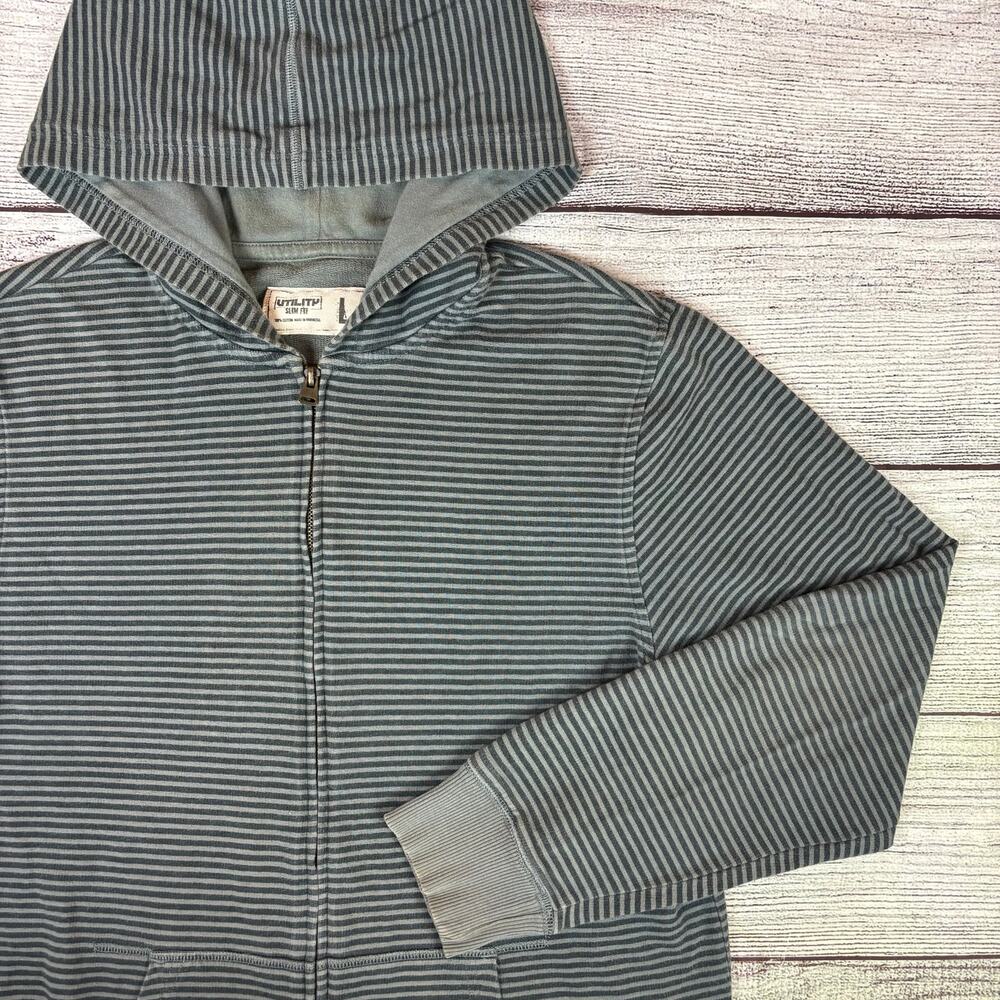 Vintage Y2k Utility Gray Striped Zip Up Hoodie Jacket